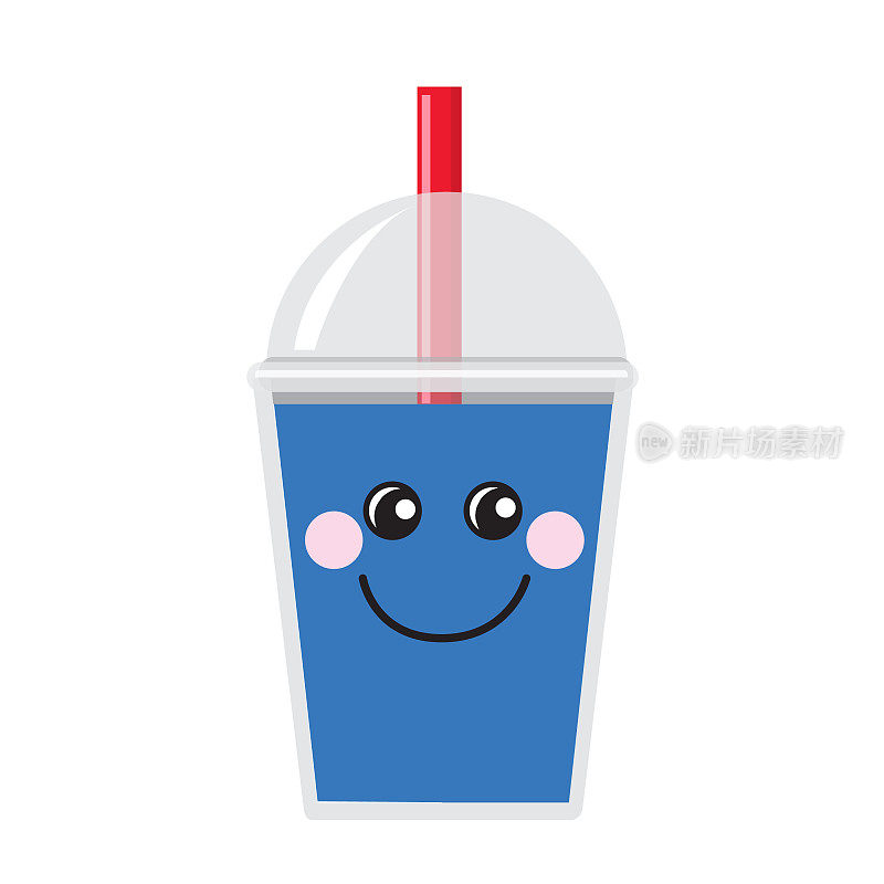Happy Emoji Kawaii face on Bubble or Boba Tea Blueberry Flavor Full color Icon on white background
